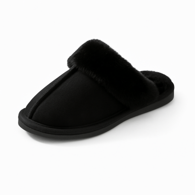 חדש!! נוער/נשים- נעלי בית מפנקות - פרווה שחור תפר