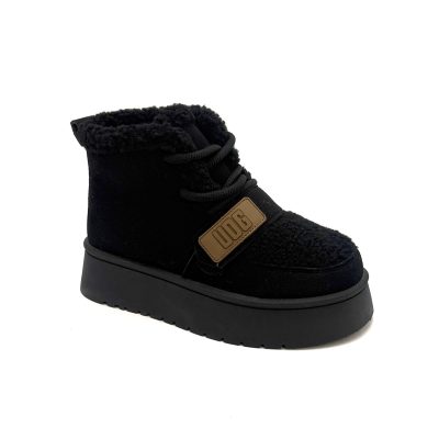 להיט! דגם 682-7 נעלי פרווה פלטפורמה שרוכים 3/4 - צבע: שחור  מומלץ להזמין מידה יותר!