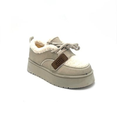 להיט! דגם 682-6 נעלי פרווה פלטפורמה שרוכים קצר - צבע: בז' מומלץ להזמין מידה יותר!