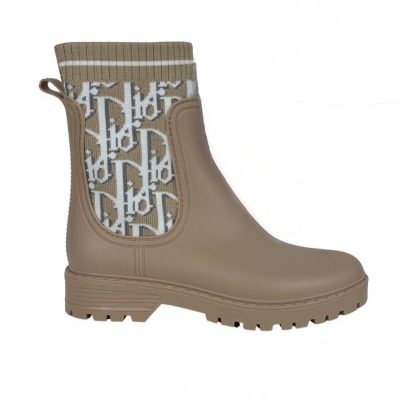 מגפי גומי אופנה- 3/4 עם בד אלסטי בהדפס - צבע: קרם BO-33