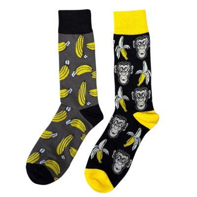 גרביים משלימות בסטייל  - בננה וקוף רקע שחור
