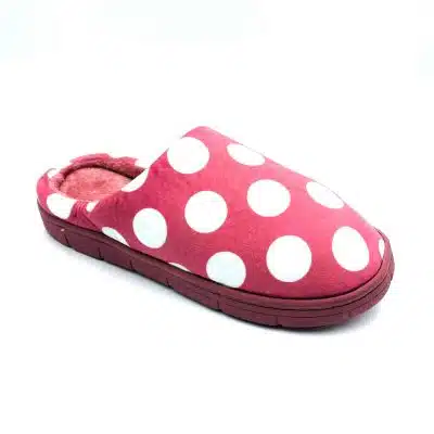 נוער/נשים- נעלי בית מפנקות - עיגולים לבנים גדולים - רקע ורוד