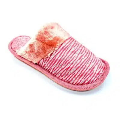 נוער/נשים- נעלי בית מפנקות - פסים רקע ורוד