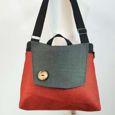 תיק גדול "טל" כתום כהה בריק אפור