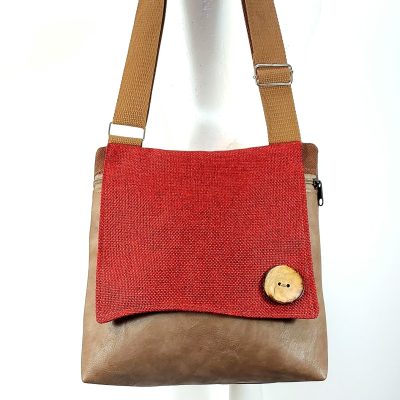 תיק "גל" חום מרוח בורדו