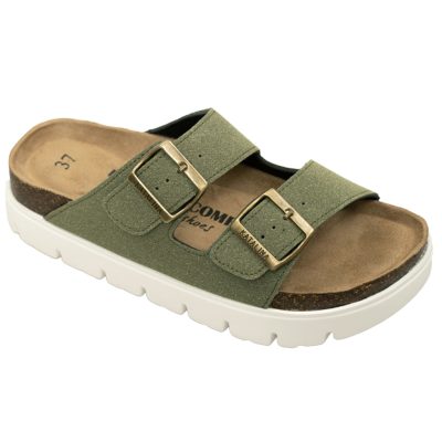 דגם: 490 COMFORT כפכפים אורטופדים פלטפורמה 2 אבזמים - זית דמוי זמש חדש! מבצע זוג שני רק 100 ש"ח !